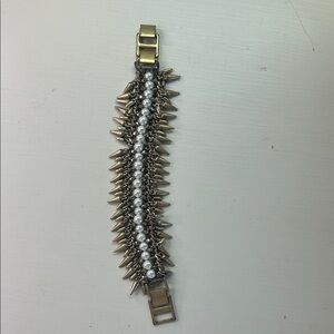 Stella and Dot Spike and Pearl Statement Bracelet - Brass Tone